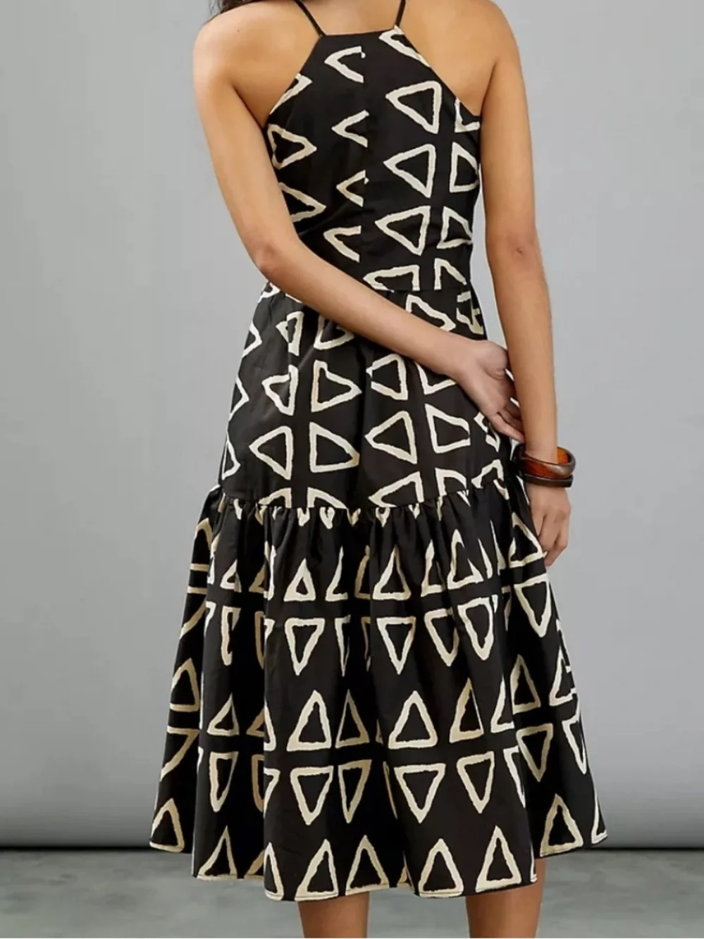 Anthropologie Corey Lynn Calter Keyanna Midi Dress Black Tie Waist Cotton Size M